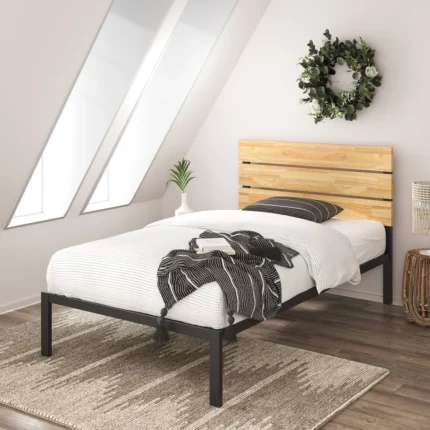 Metal Bed Frame With Bamboo Headboard